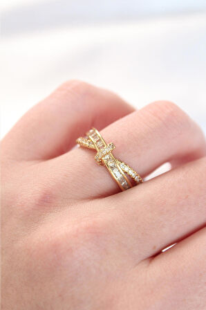 Kıvrım Model Gold Renk Zirkon Taşlı Ayarlanabilir Yüzük - EBJ240521W24325