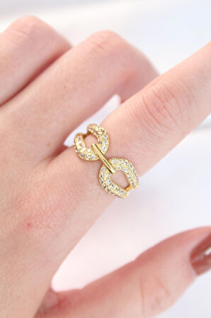 Zirkon Taşlı Gold Renk Ayarlanabilir Yüzük - EBJ240521W24327