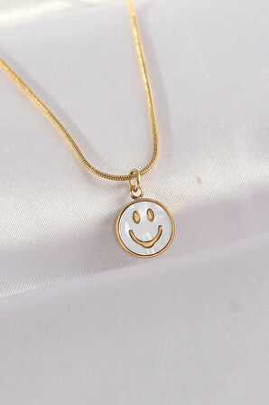 316L Çelik Zincir Altın Renk Mermer Desenli Minimal Smile Kolye - EBJ240601W24648