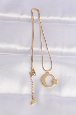 316L Çelik Zincir Gold Renk Ay Yıldız Unisex Kolye - EBJ240601W24675