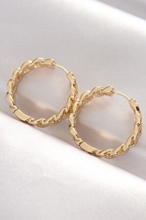 Pirinç Gold Renk Zincir Model Halka Küpe - EBJ240601W24745