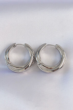 Pirinç Gümüş Renk Asimetrik Kıvrım Küpe - EBJ240601W24750