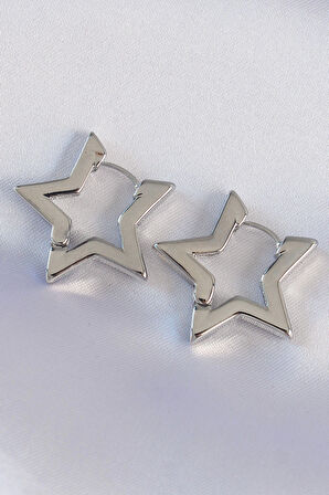 Pirinç Gümüş Renk Yıldız Küpe - EBJ240601W24758