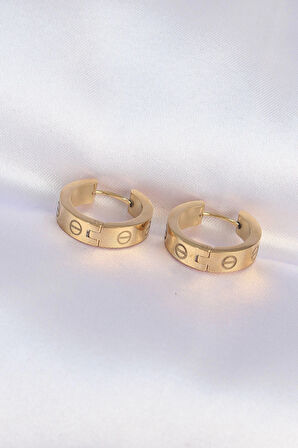 316L Çelik Gold Renk Cartier Model Halka Küpe - EBJ240613W24951