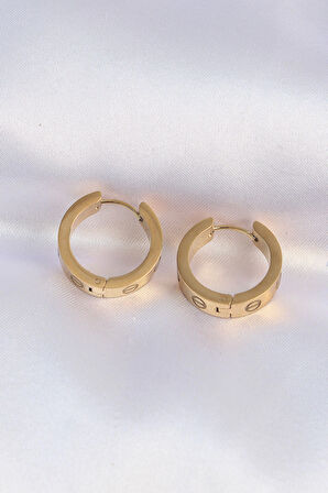 316L Çelik Gold Renk Cartier Model Halka Küpe - EBJ240613W24951