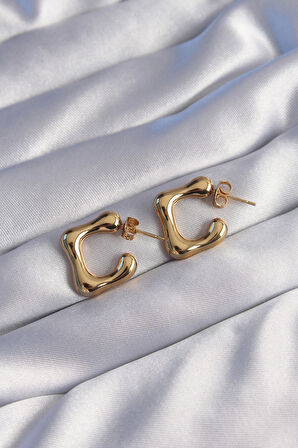 316L Çelik Gold Renk İçi Boş Bubble Kalp Küpe - EBJ240629W25072