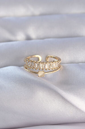 Pirinç Gold Renk Zirkon Taşlı Baget Su Yolu Model Ayarlanabilir Yüzük - EBJ240714W25344