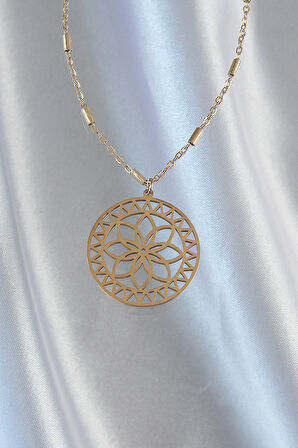 316L Çelik Zincir Gold Renk Lotus Model Kolye - EBJ240807W25479