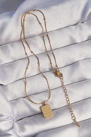 316L Çelik Gold Renk Kare Charm Model Kolye - EBJ240807W25505