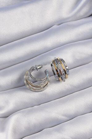Pirinç Gold Gümüş Renkli Oval Çoklu Görünümlü Minimal Küpe - EBJ240820W26588
