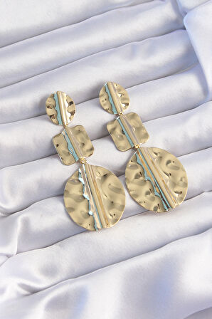 Pirinç Gold Renk Geometrik Ezme Plaka Küpe - EBJ240820W26607