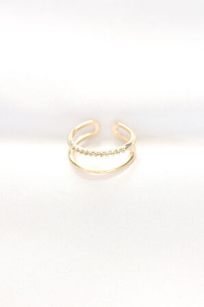 2li Görünümlü Su Yolu Tasarımlı Gold Renk Ayarlanabilir Yüzük - EBJ240820W26755