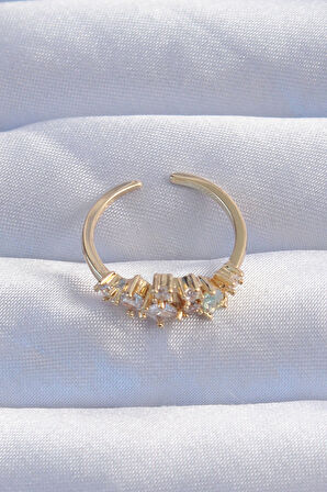 Pirinç Gold Renk Zirkon Taşlı Damla Detay Ayarlanabilir Yüzük - EBJ240820W26491