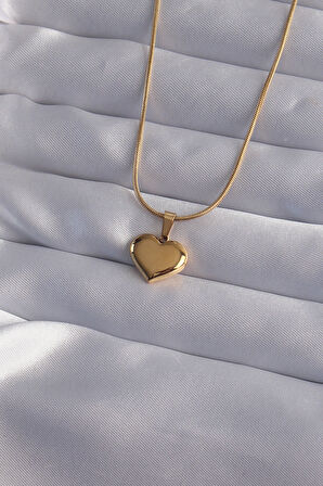 316L Çelik Zincir Gold Renk Ayna Plaka Kalp Kolye - EBJ240912W27687