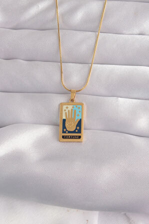 316L Çelik Gold Renk Karışık Mineli El Figür Tarot Kolye - EBJ240912W27739