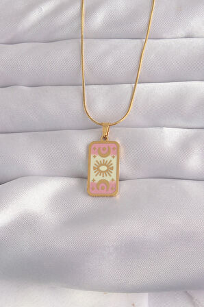 316L Çelik Gold Renk Karışık Mineli Ay Figür Tarot Kolye - EBJ240912W27740
