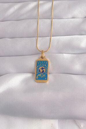 316L Çelik Gold Renk Mavi Mineli El Figür Tarot Kolye - EBJ240912W27744