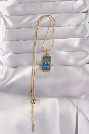 316L Çelik Gold Renk Mavi Mineli El Figür Tarot Kolye - EBJ240912W27744