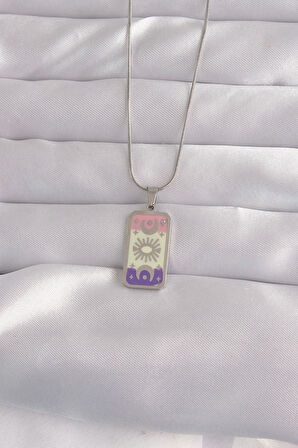 316L Çelik Gümüş Renk Karışık Mineli Ay Figür Tarot Kolye - EBJ240912W27748