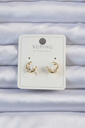 Xuping Gold Renk Zirkon Taşlı İncili Ay Küpe - EBJ240913W28023