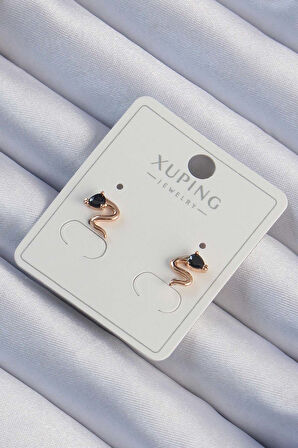 Xuping Rose Renk Siyah Zirkon Taşlı Kıvrımlı Küpe - EBJ240913W28088