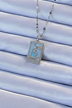 Gümüş Renk Mavi Mineli Tarot Kolye - EBJ240920W28150