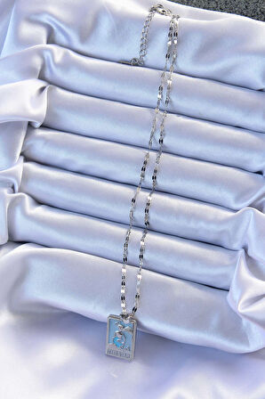 Gümüş Renk Mavi Mineli Tarot Kolye - EBJ240920W28150