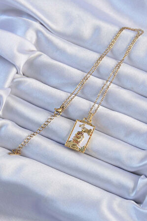 Altın Renk Beyaz Mineli Tarot Kolye - EBJ240920W28233