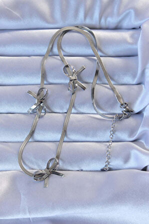  Gümüş Renk İtalyan Zincirli Fiyonk Kolye - EBJ240928W28308