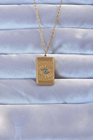 Gold Renk İşlemeli Nazarlı Göz Model Vintage Kolye - EBJ240928W28317