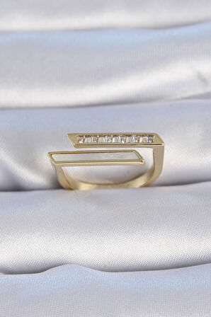 Pirinç Gold Renk Zirkon Taşlı Beyaz Sedef Detay Kadın Yüzük - EBJ241012W28589