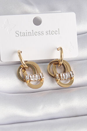 Gold Renk Zirkon Taşlı Halka Model Kadın Küpe - EBJ241102W28819