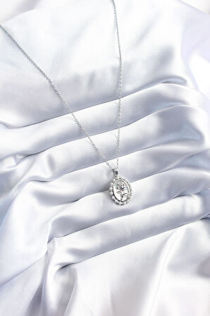 Gümüş Renk Gül Model İnci Detay Kadın Kolye - EBJ241109W28987