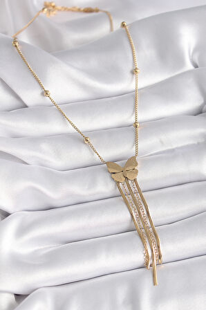 Gold Renk Kelebek Figür Sallantı İtalyan Zincirli Kadın Kolye - EBJ241109W28932