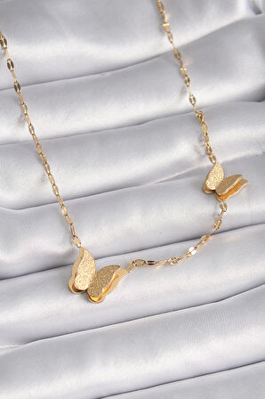 Gold Renk Simli Kelebek Model Kadın Kolye - EBJ241109W28940