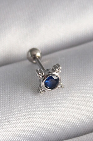 Gümüş Renk Mavi Zirkon Taşlı Tragus Piercing - EBJ241123W29422