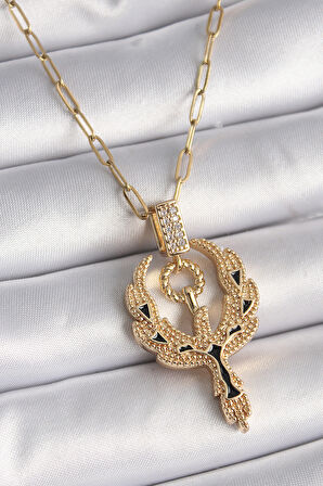 Gold Renk Zirkon Taşlı Anka Kuşu Model Kadın Kolye - EBJ241130W29605
