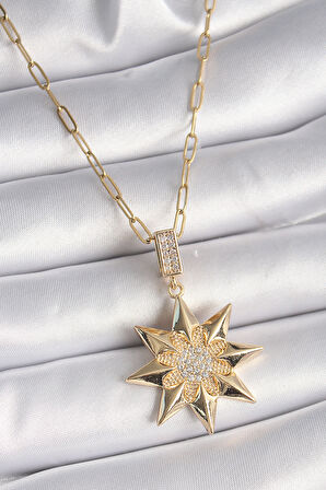 Gold Renk Zirkon Taşlı Kutup Yıldızı Model Kadın Kolye - EBJ241130W29609