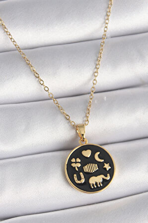 Gold Renk Siyah Şans Kolyesi - EBJ241130W29624