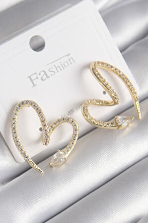 Gold Renk Zirkon Taşlı Yılan Kalp Model Kadın Küpe - EBJ241130W29690
