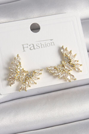 Pirinç Gold Renk Zirkon Taşlı Kelebek Model Kadın Küpe - EBJ241228W30208