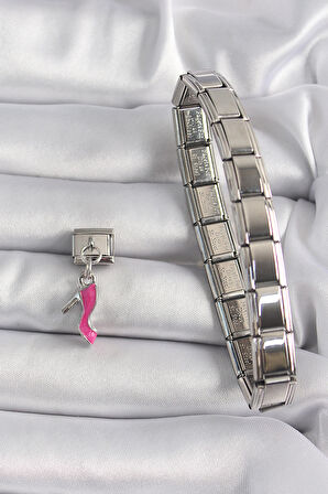 Gümüş Renk Sallantı Pembe Topuklu Ayakkabı Model Nomination Charm - EBJ250113W30382