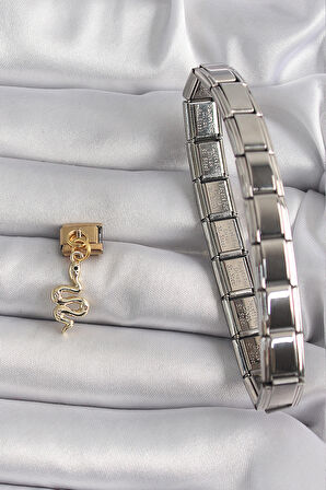 Gold Renk Sallantı Yılan Model Nomination Charm - EBJ250113W30422