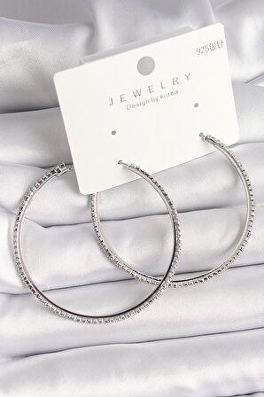 Pirinç Gümüş Renk Zirkon Taşlı Halka Model Kadın Küpe - EBJ250118W30653