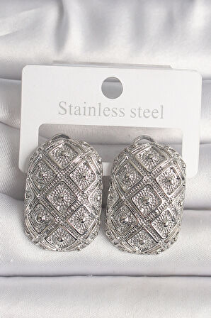 Pirinç Gümüş Renk Motif İşlemeli Kadın Küpe - EBJ250207W31188