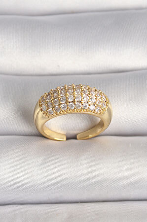 Pirinç Gold Renk Ayarlanabilir Zirkon Taşlı Kadın Yüzük - EBJ250207W31148
