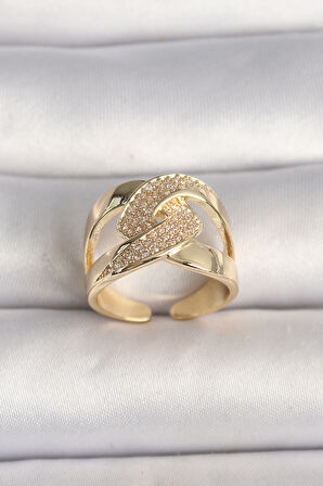 Pirinç Gold Renk Ayarlanabilir Zirkon Taşlı Kadın Yüzük - EBJ250207W31150