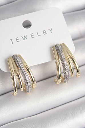 Pirinç Gold Renk Zirkon Taşlı Kadın Küpe - EBJ250301W31479