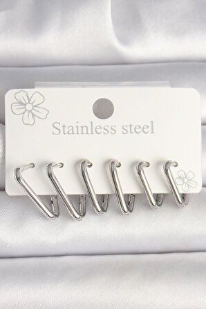 Gümüş Renk Üçgen Model Kadın Küpe Seti - EBJ250315W32071