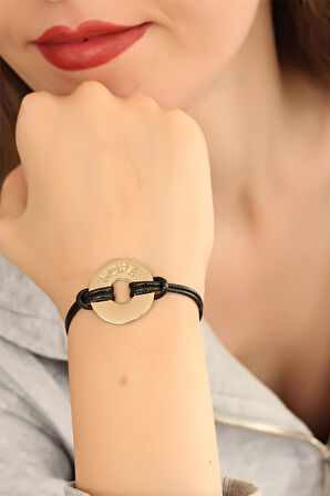 HOPE (Umutlu) Siyah Deri İpli Unisex Mood Bileklik - EBJ250327W32353